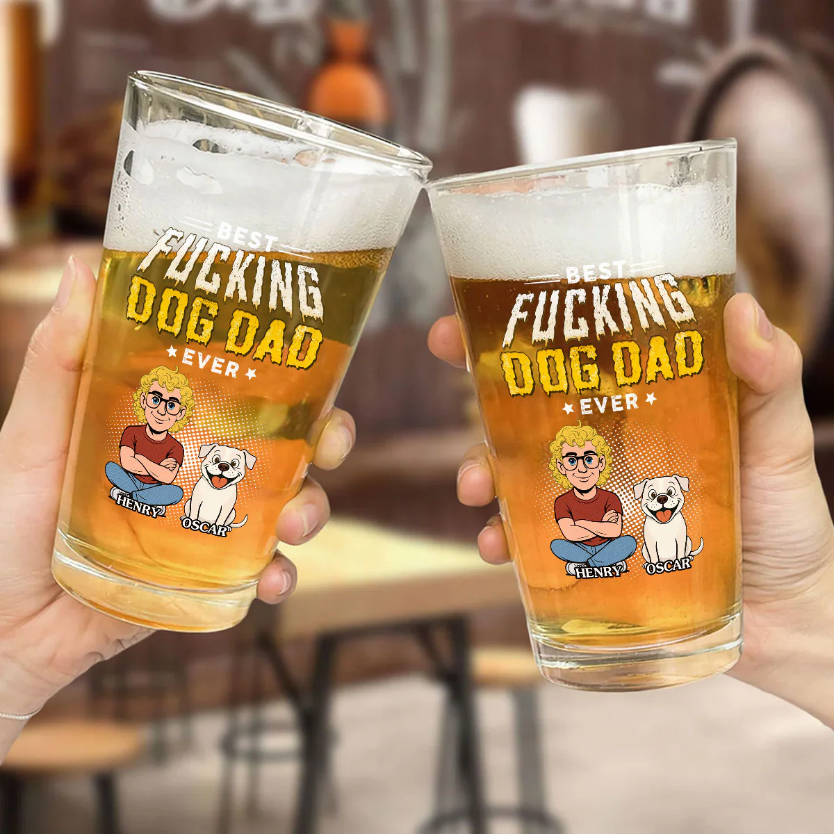 Dog Dad Champion - Personalized Custom Beer Glass - Image 2