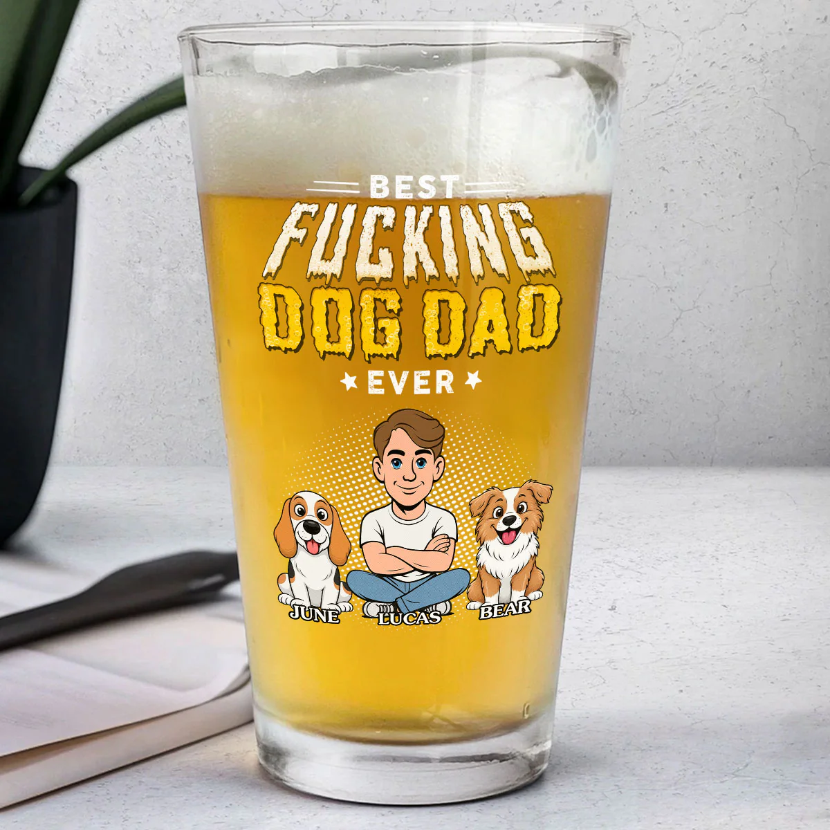 Dog Dad Champion - Personalized Custom Beer Glass - Image 3