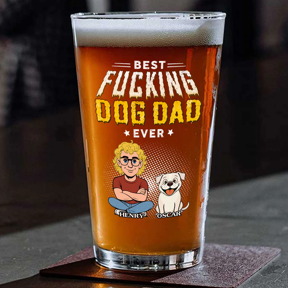 Dog Dad Champion - Personalized Custom Beer Glass - Image 4