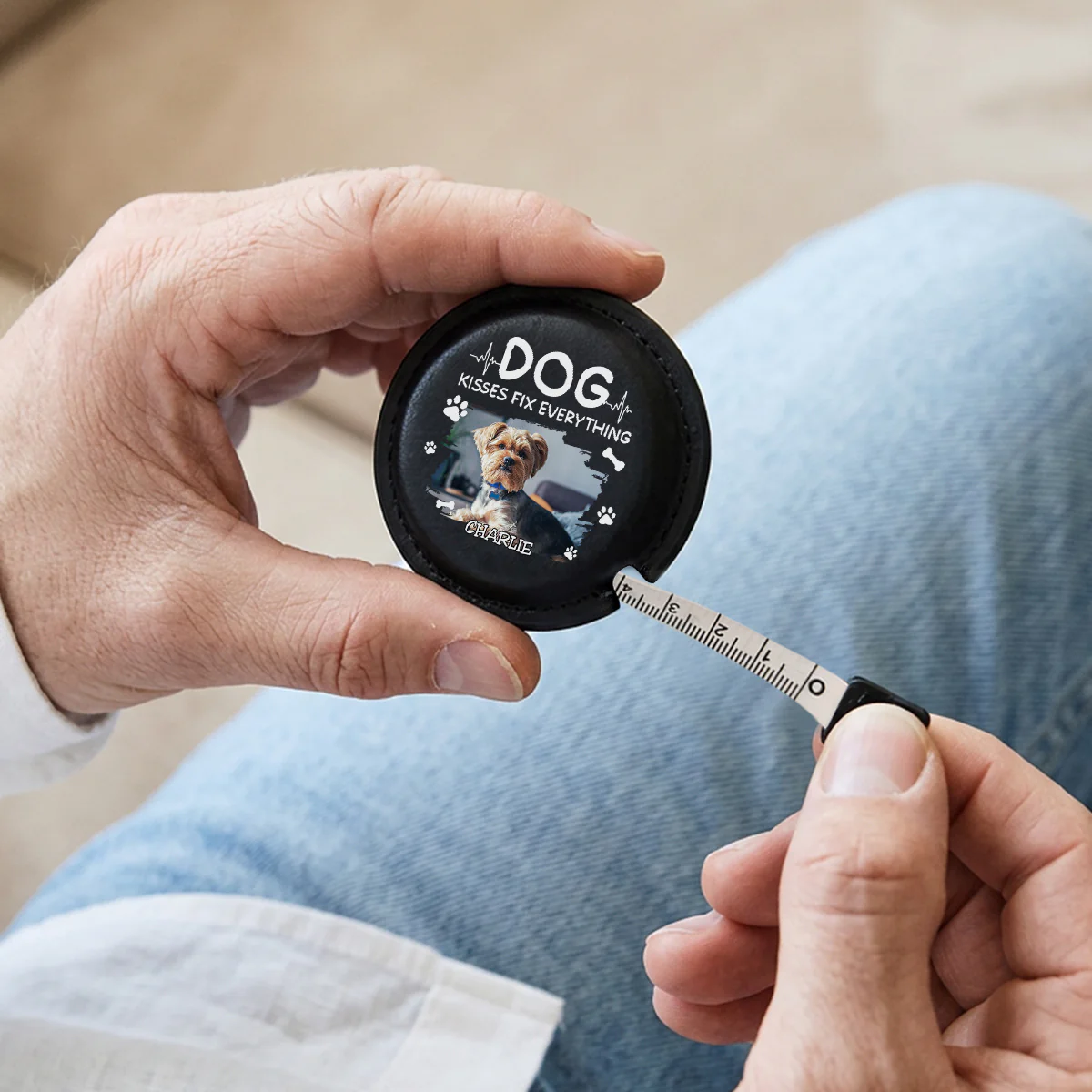 Dog Kisses Photo - Personalized Custom Leather Tape Measure - Image 2