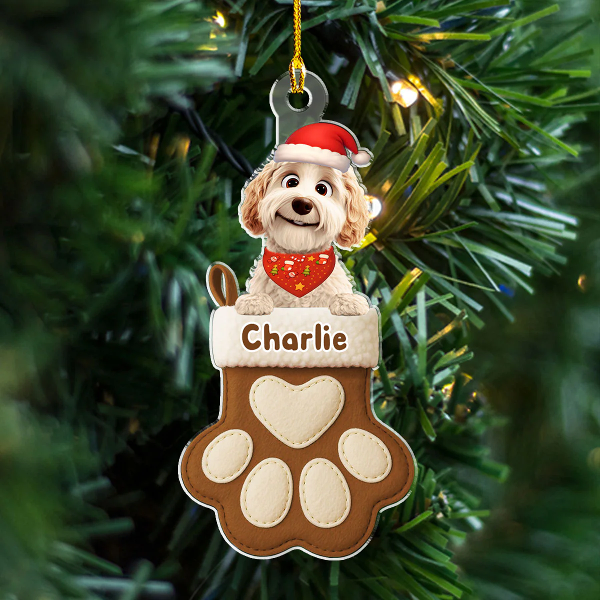Dog Love In Stocking - Personalized Custom Acrylic Ornament - Image 3