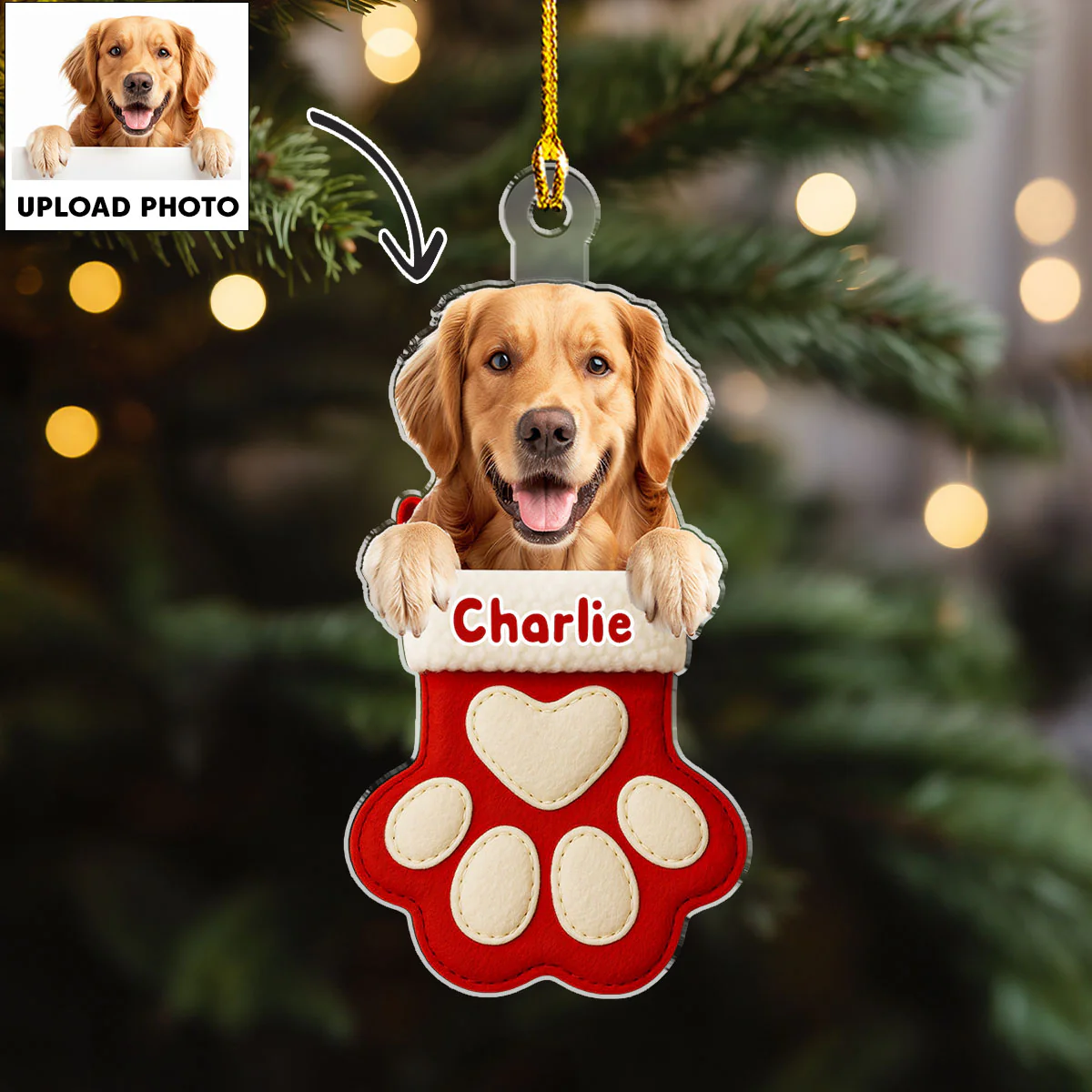 Dog Love In Stocking Ver Photo - Personalized Custom Acrylic Ornament