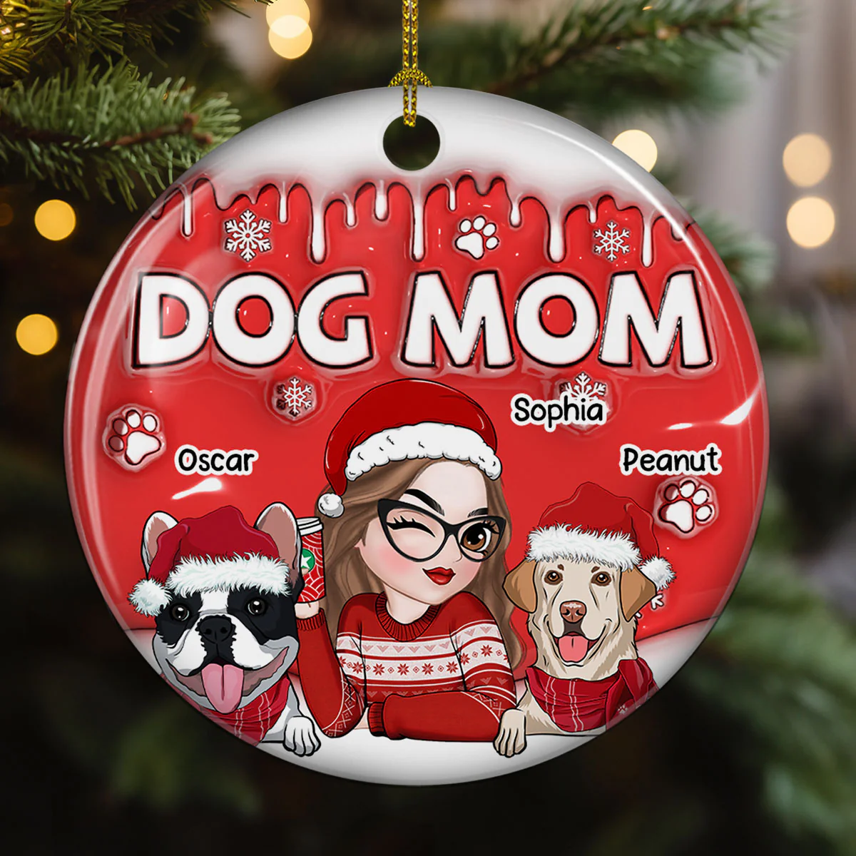 Dog Mom In Christmas - Personalized Custom 3D Inflated Effect Ceramic Ornament - Image 3