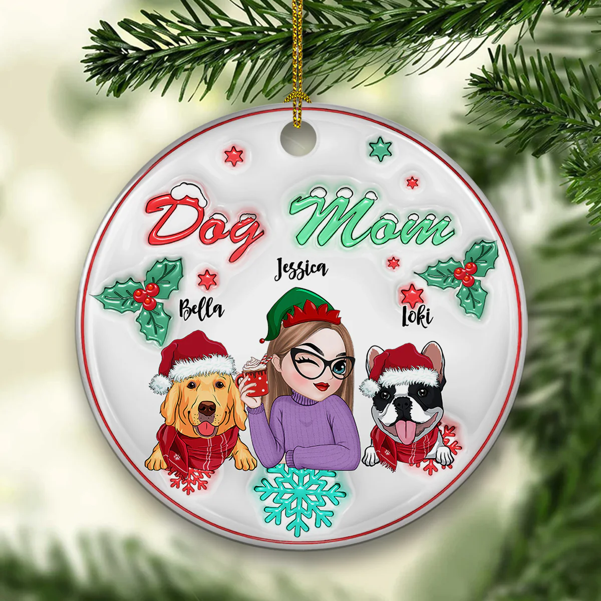 Dog Mom Pastel - Personalized Custom 3D Inflated Effect Ceramic Ornament - Image 2