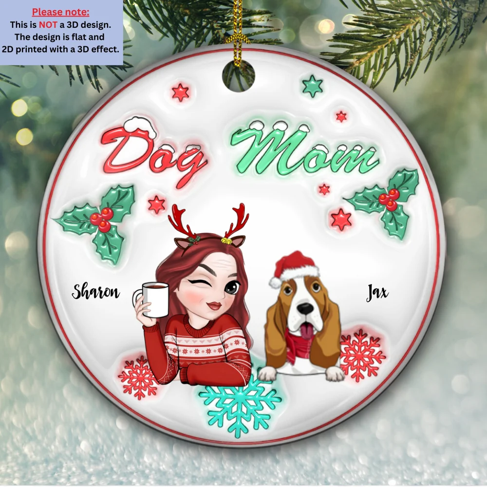 Dog Mom Pastel - Personalized Custom 3D Inflated Effect Ceramic Ornament - Image 6