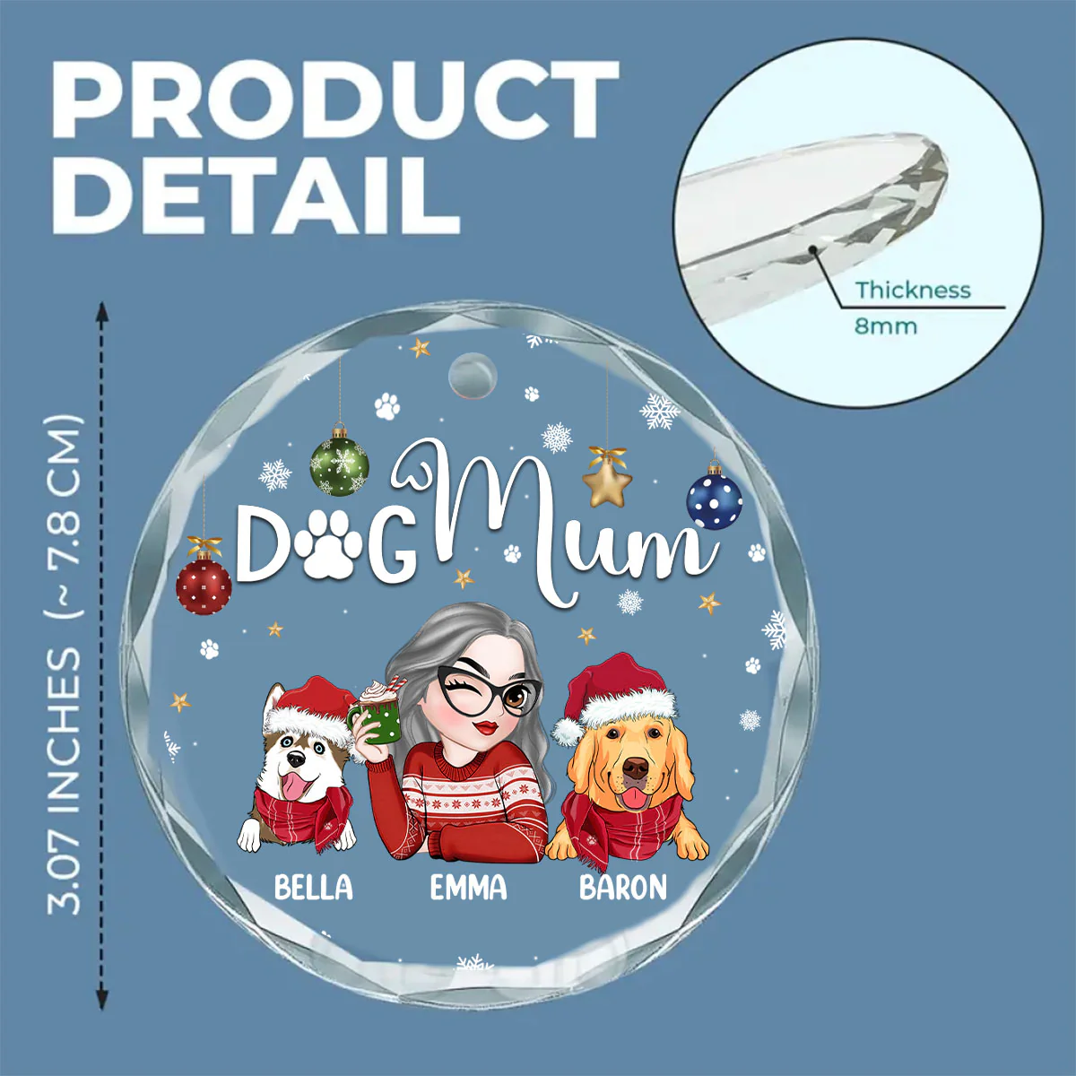 Dog Mom - Personalized Custom Glass Ornament - Image 3