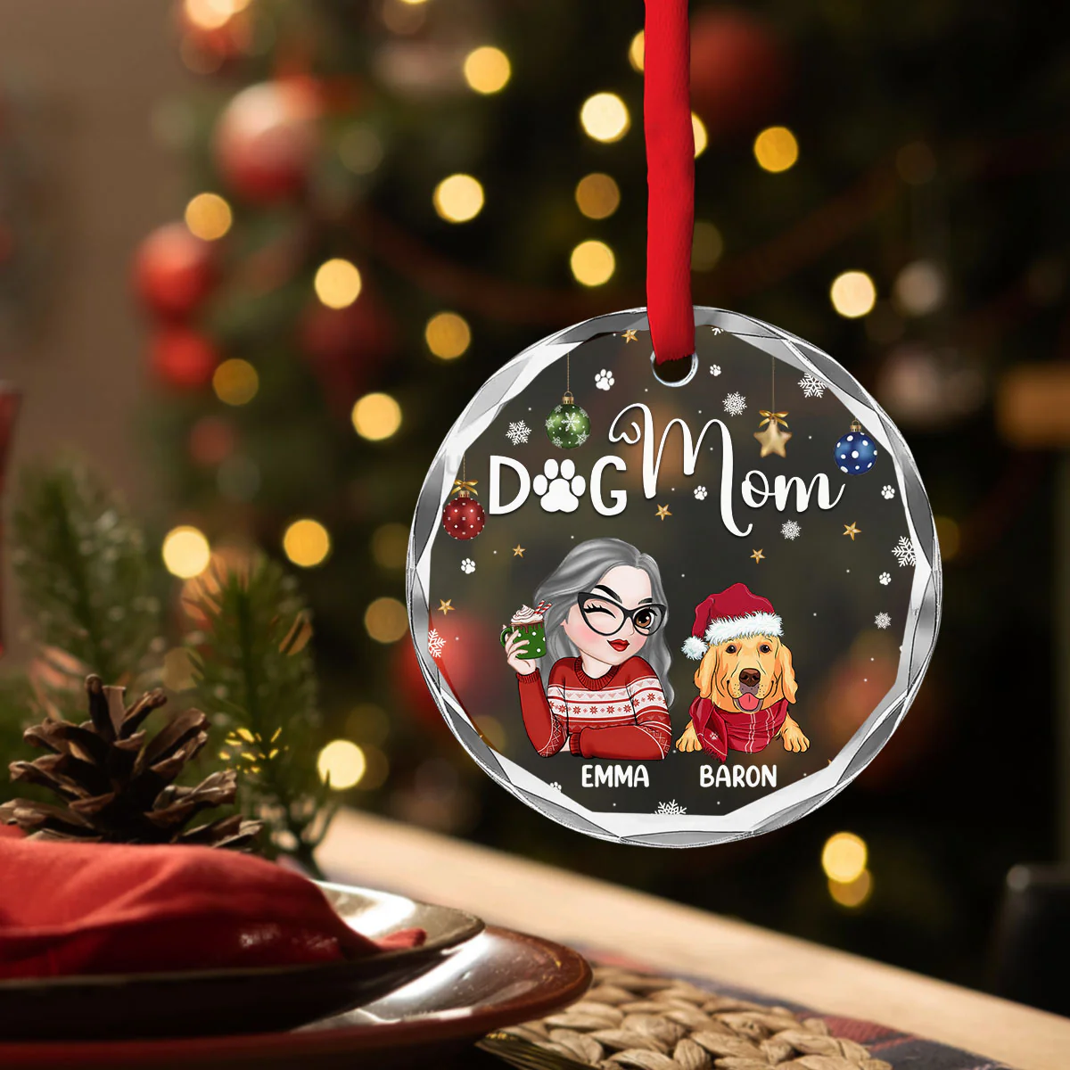 Dog Mom - Personalized Custom Glass Ornament - Image 4