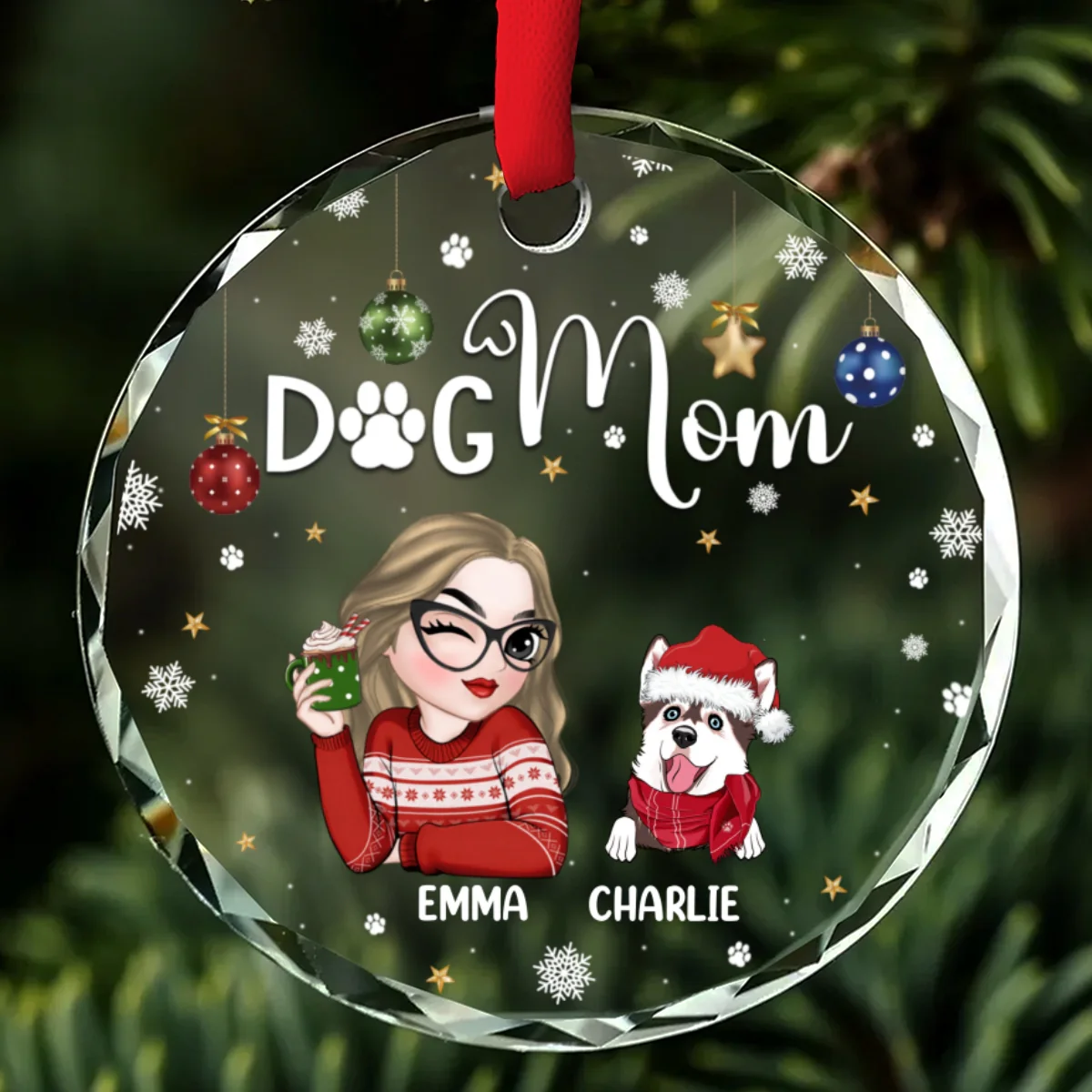 Dog Mom - Personalized Custom Glass Ornament - Image 6