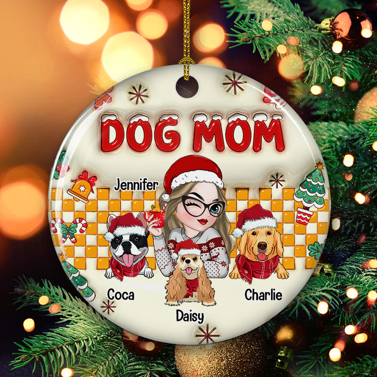 Dog Mom Snow - Personalized Custom 3D Inflated Effect Ceramic Ornament - Image 3
