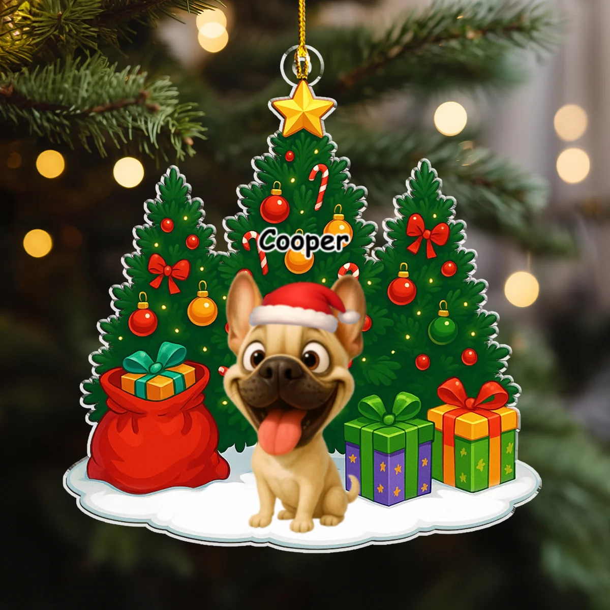 Dog Under Christmas Tree - Personalized Custom Acrylic Ornament - Image 6