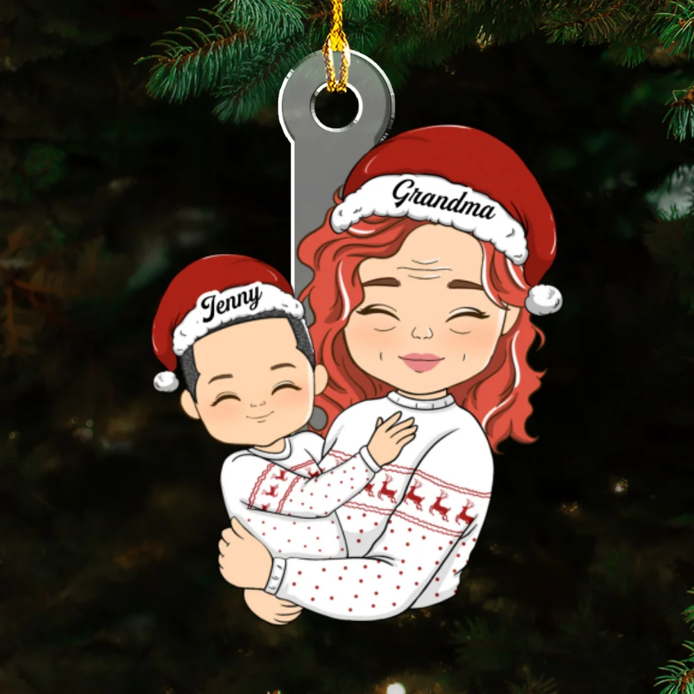 Doll Grandma Hugging Kid - Personalized Custom Acrylic Ornament - Image 6