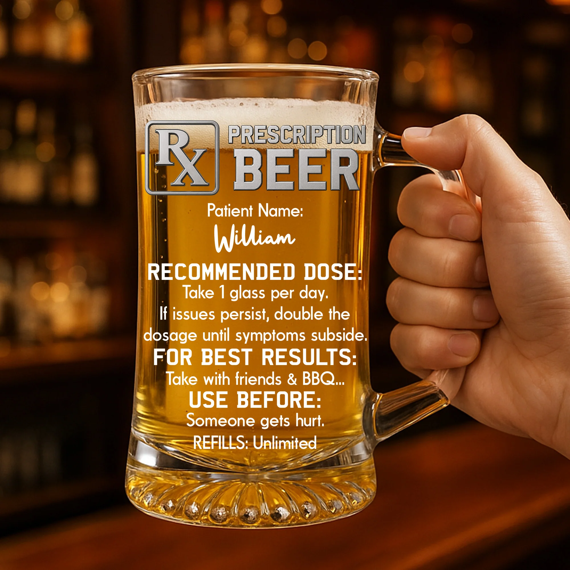 Double Dose If Needed - Personalized Custom Beer Glass With Handle