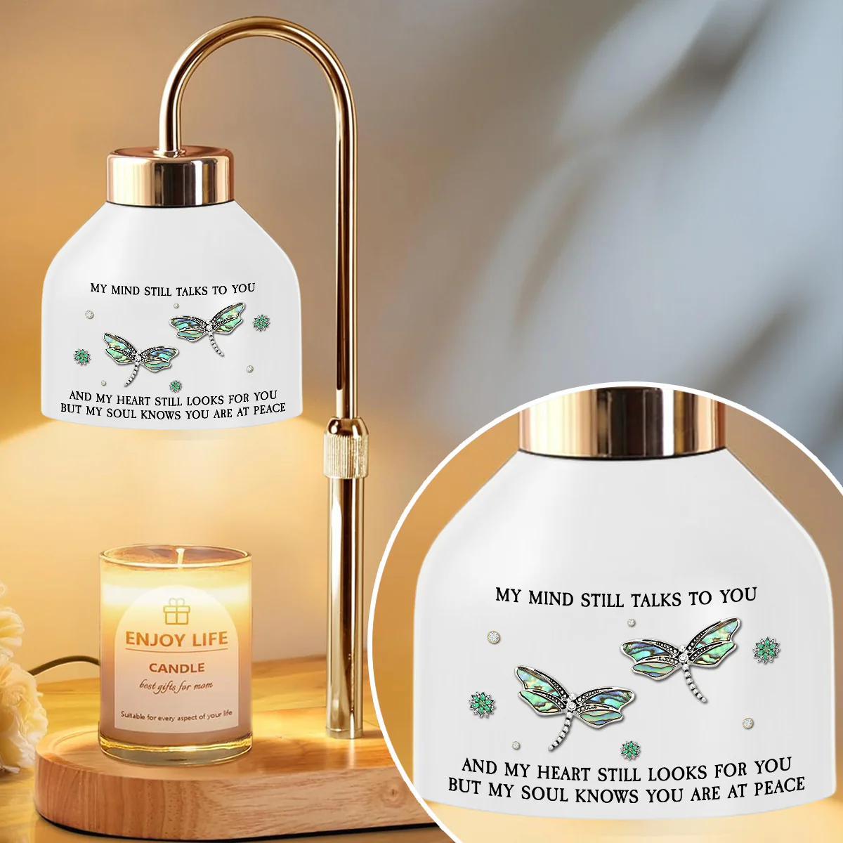 Dragonfly My Mind My Heart My Soul - Personalized Custom Candle Warmer Lamp - Image 5