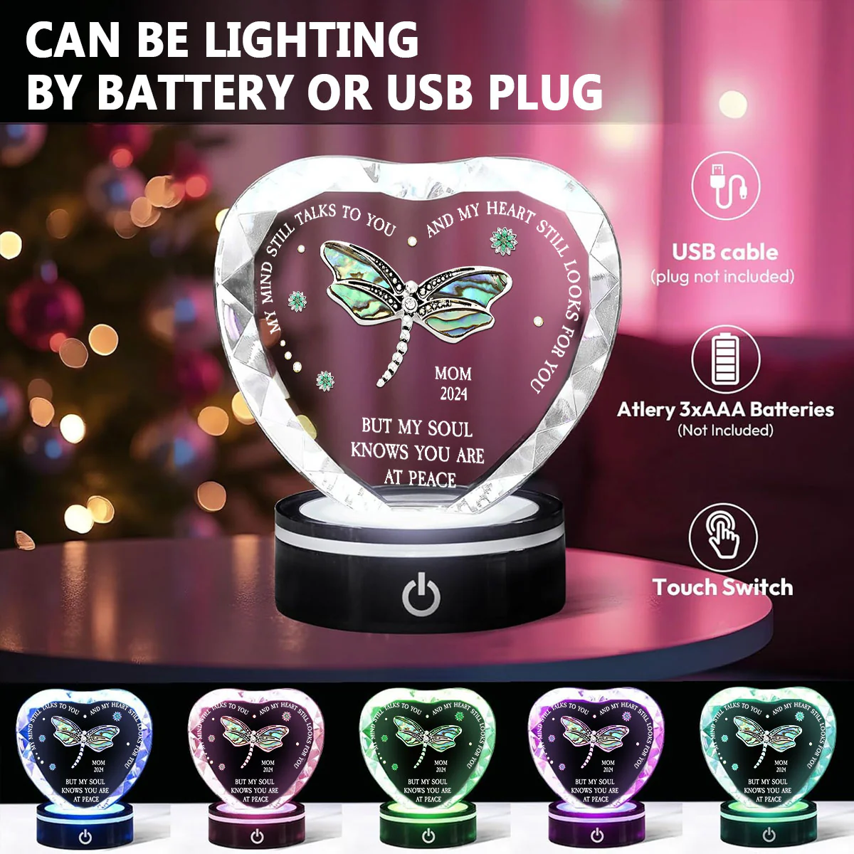 Dragonfly My Mind My Heart My Soul - Personalized Custom Crystal Led Light - Image 6
