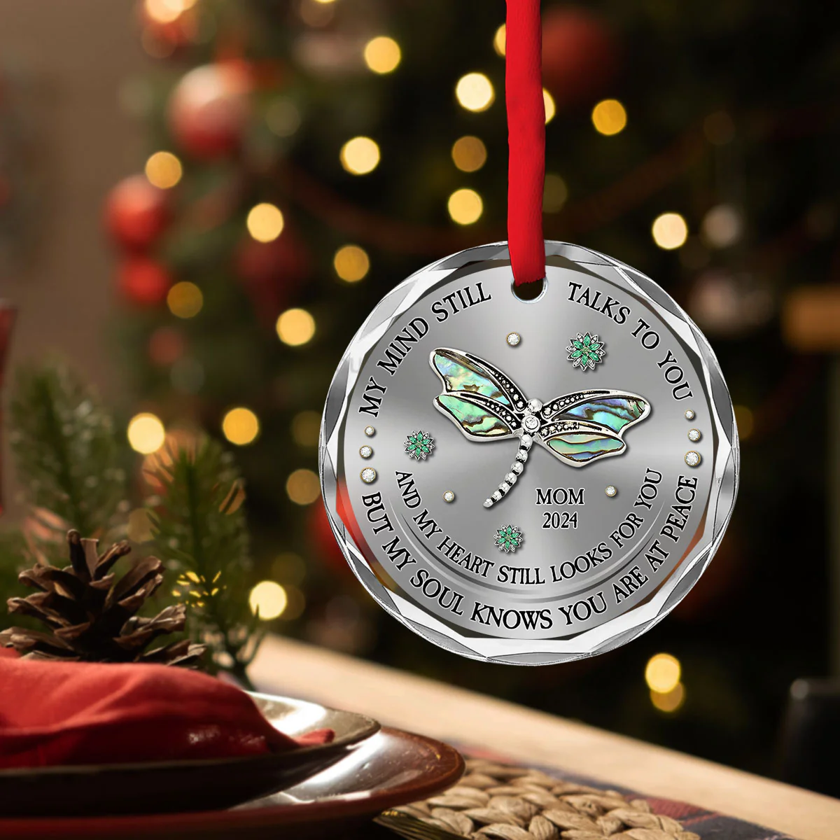 Dragonfly My Mind My Heart My Soul - Personalized Custom Glass Ornament - Image 3