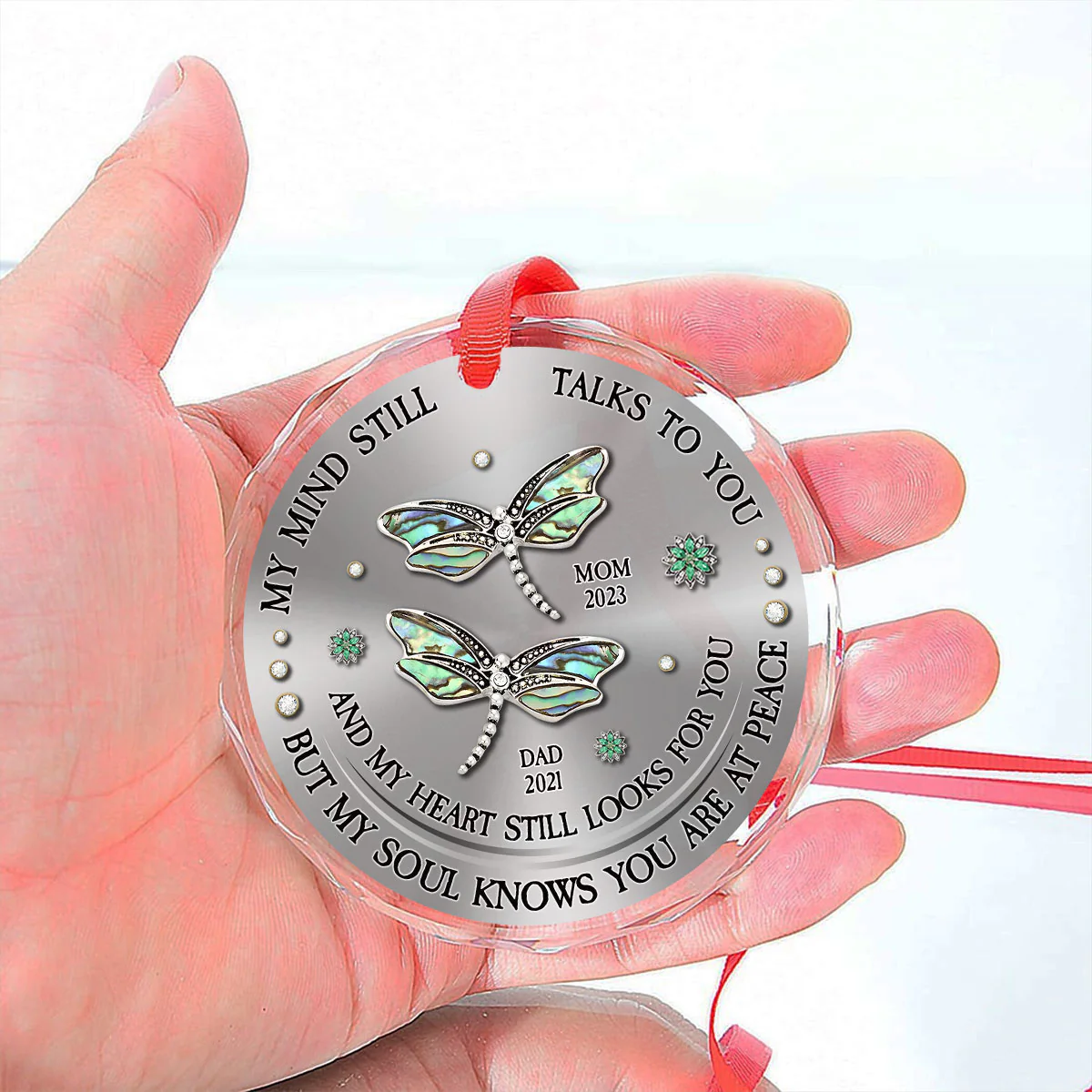 Dragonfly My Mind My Heart My Soul - Personalized Custom Glass Ornament - Image 5