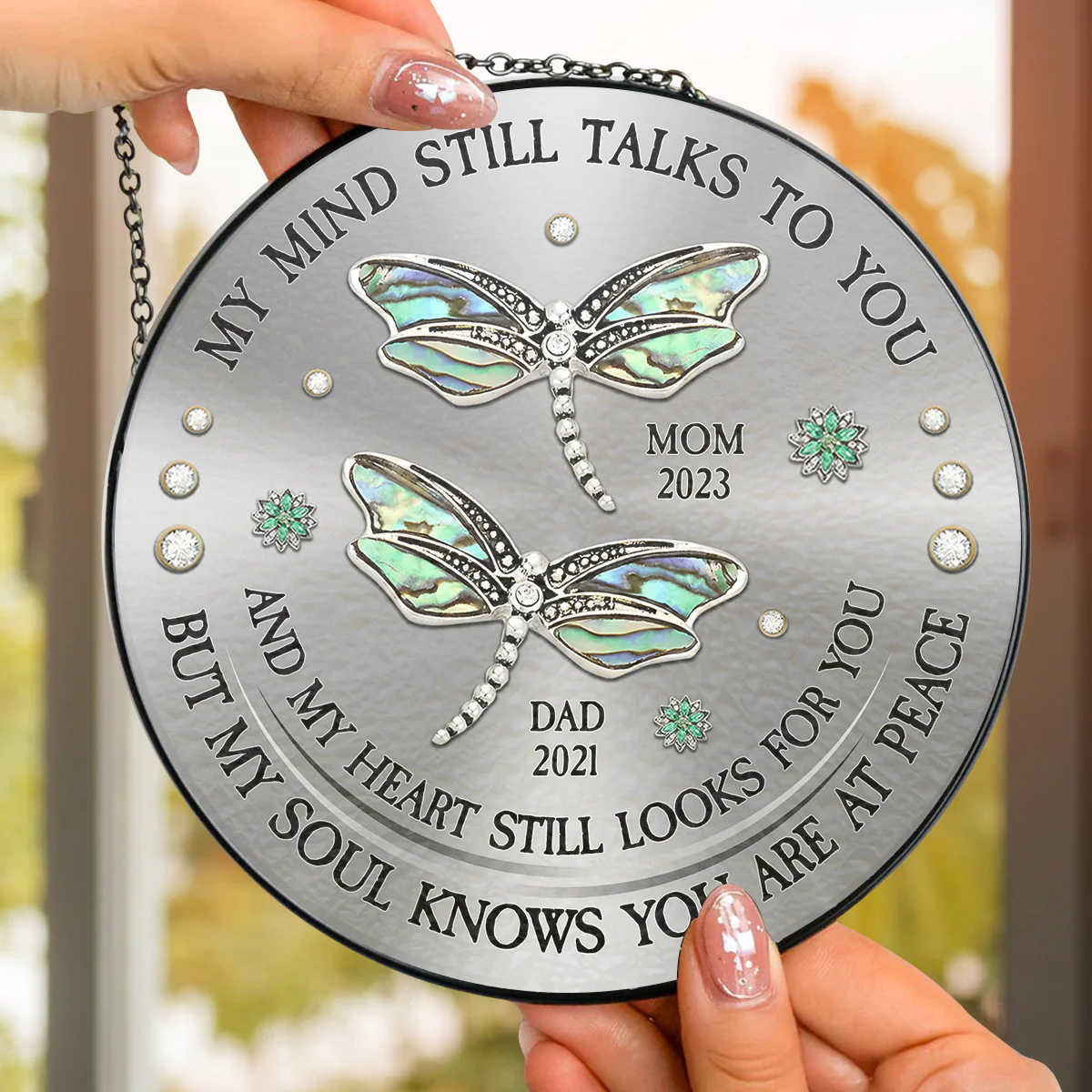 Dragonfly My Mind My Heart My Soul - Personalized Custom Window Hanging Suncatcher - Image 4