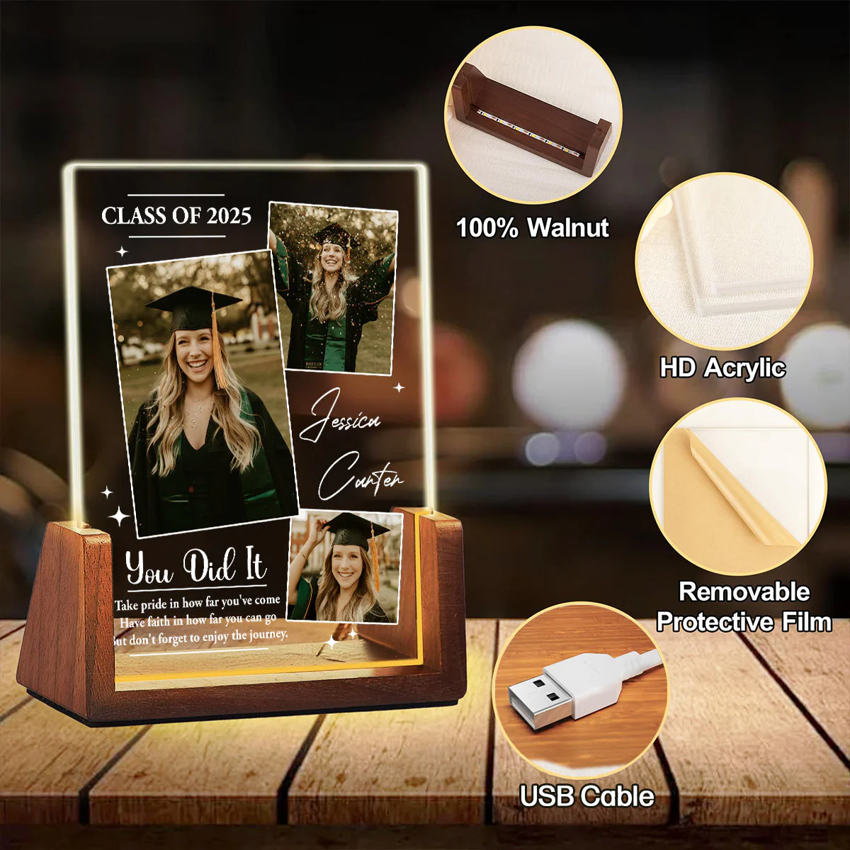 Dream Big And Keep Going - Personalized Custom Plaque With Walnut Base - Image 6