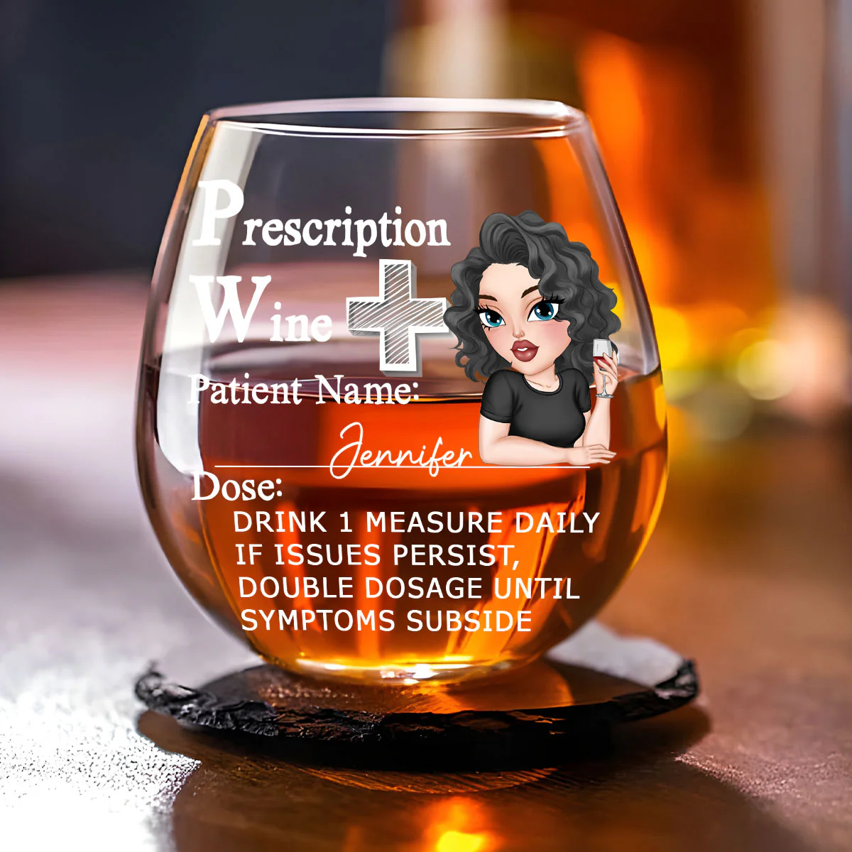 Drink One Measure Daily - Personalized Custom Wine Glass - Image 4