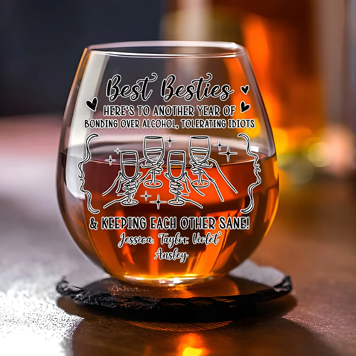 Drinks And Laughter - Personalized Custom Wine Glass - Image 2