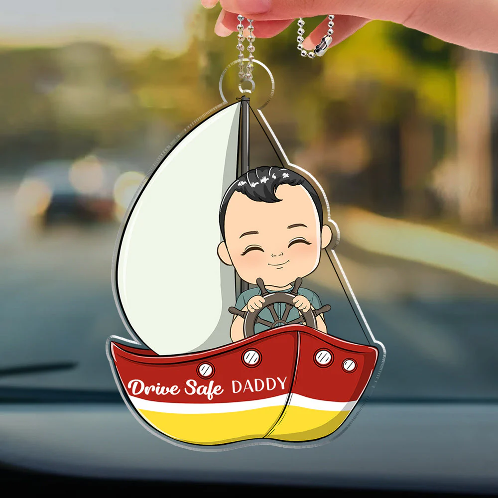 Drive Boat Safe Daddy - Personalized Acrylic Car Ornament - Image 2