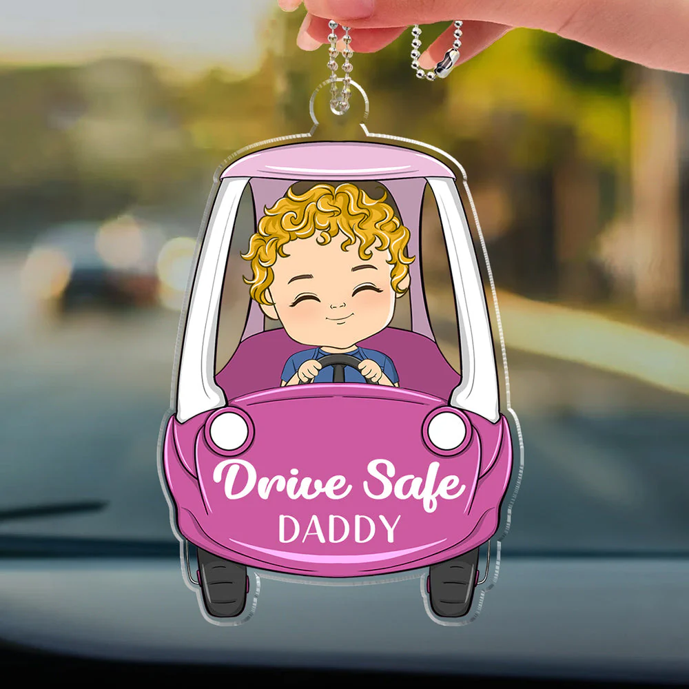 Drive Car Safe Daddy - Personalized Acrylic Car Ornament - Image 2