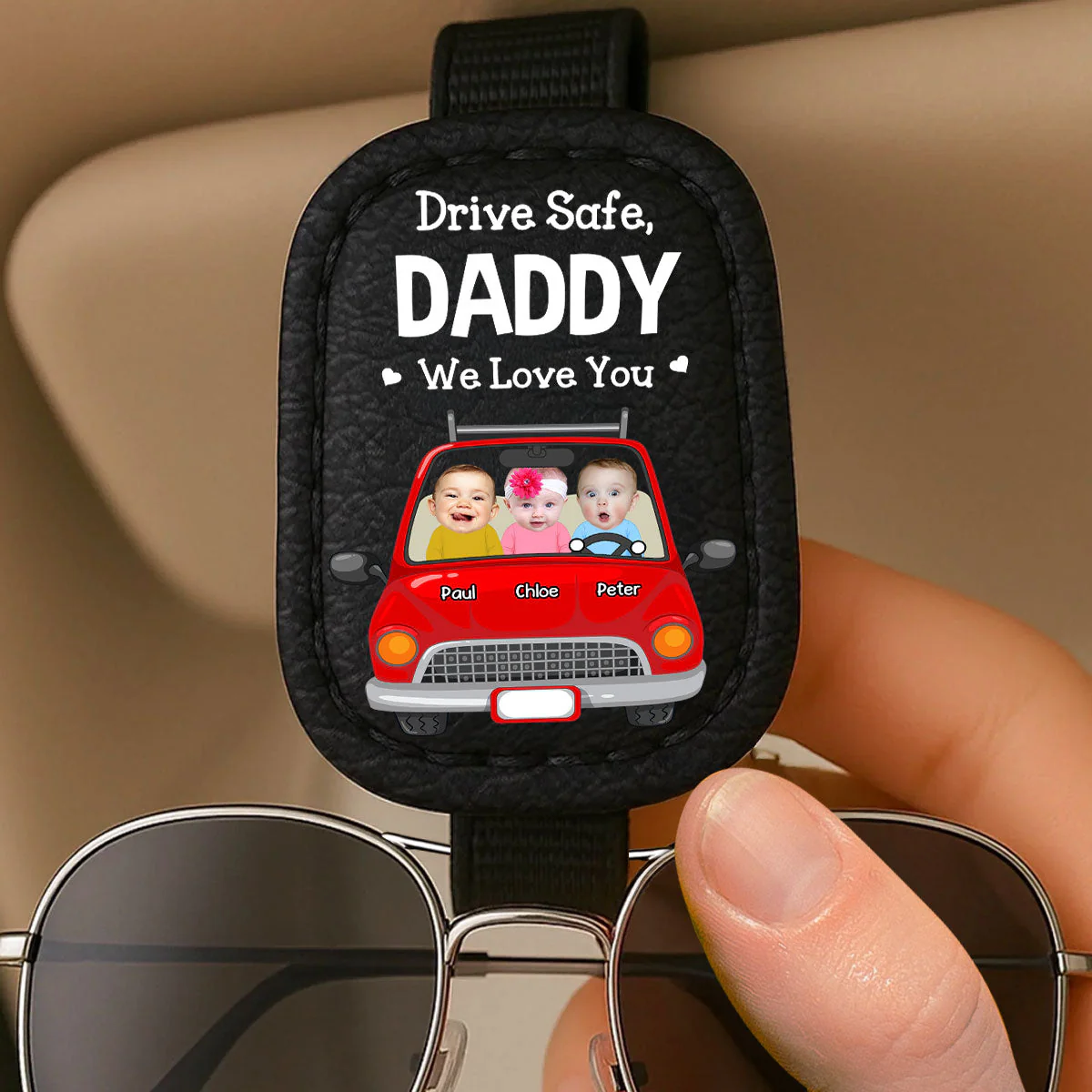 Drive Safe Dad Husband - Personalized Custom Sunglasses Holder For Car Visor - Image 3