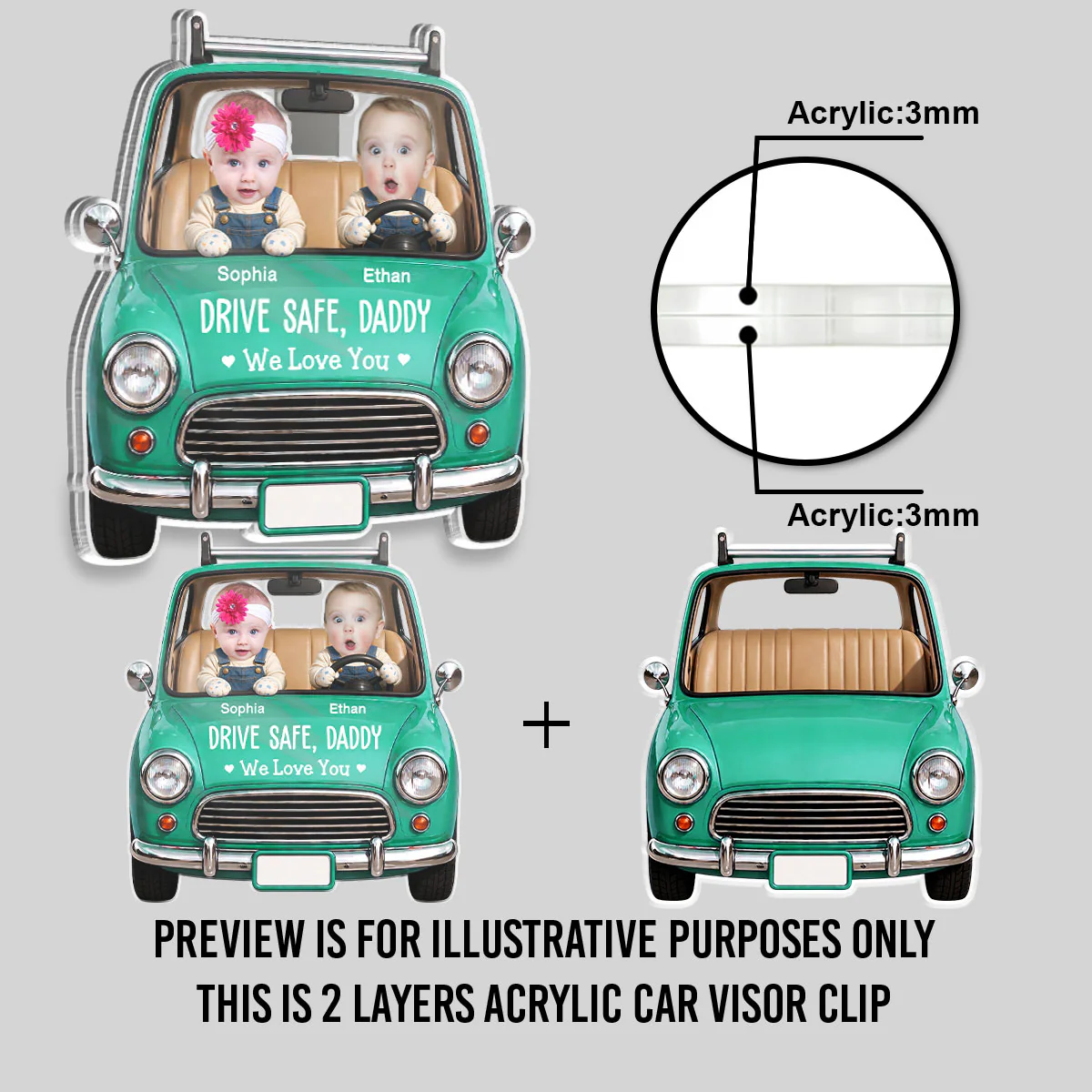 Drive Safe Daddy - Personalized Custom Acrylic Car Visor Clip - Image 5