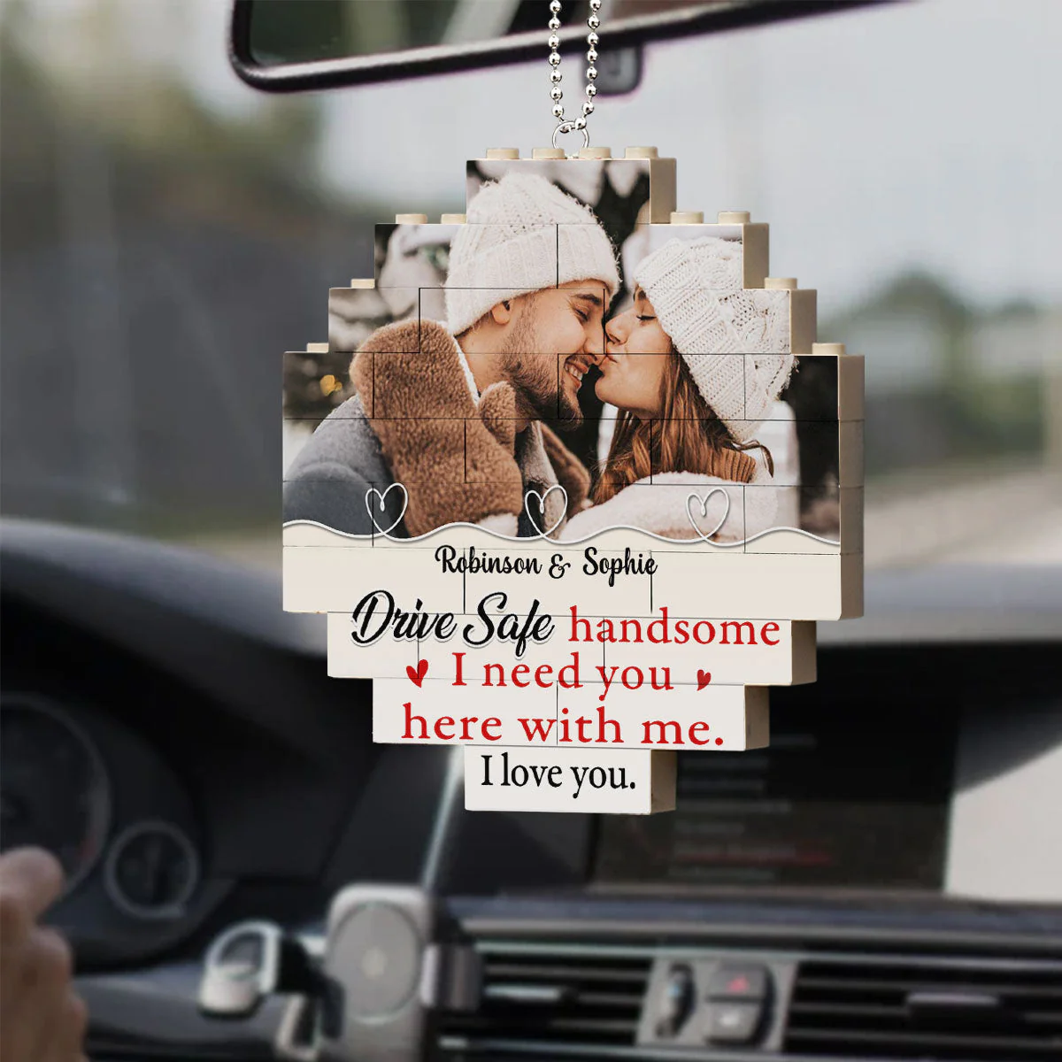 Drive Safe Handsome - Personalized Custom Puzzle Car Ornament - Image 4