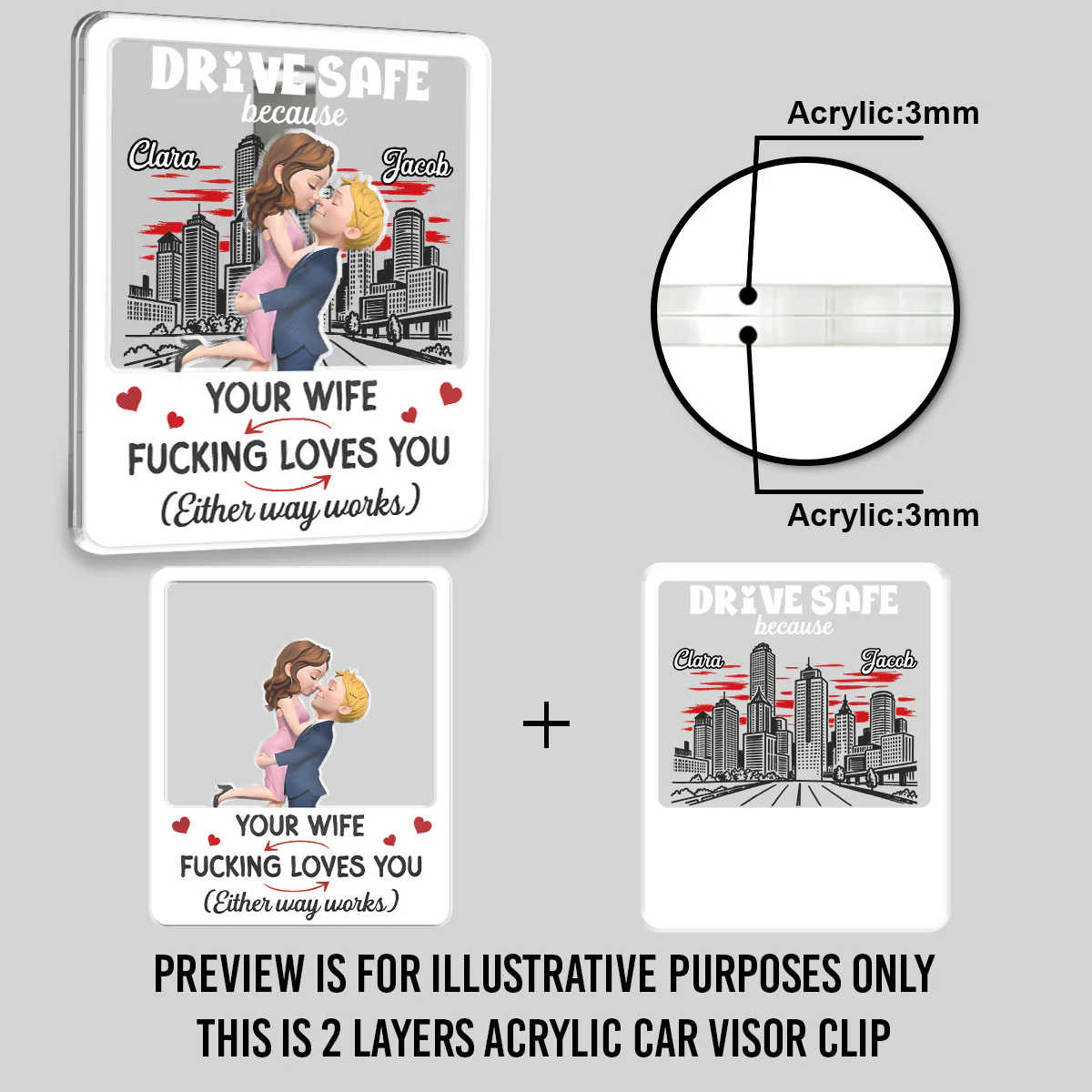 Drive Safe - Personalized Custom Acrylic Car Visor Clip - Image 5