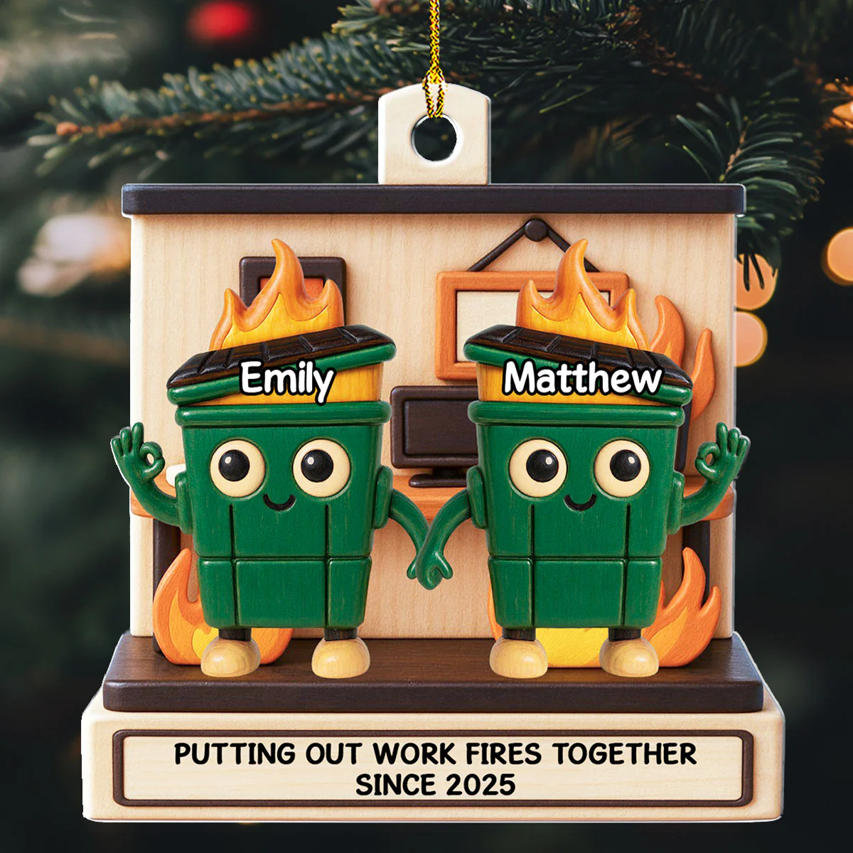 Dumpster Fires In Office Scene - Personalized Custom Acrylic Ornament - Image 3