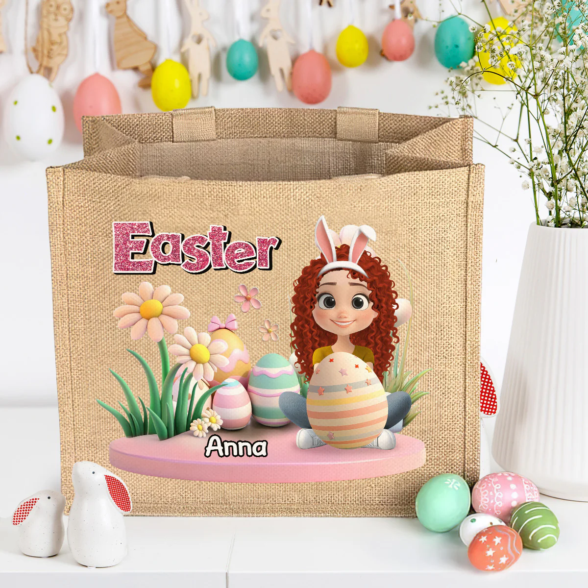 Easter Day For Kid - Personalized Custom Jute Tote Bag - Image 3