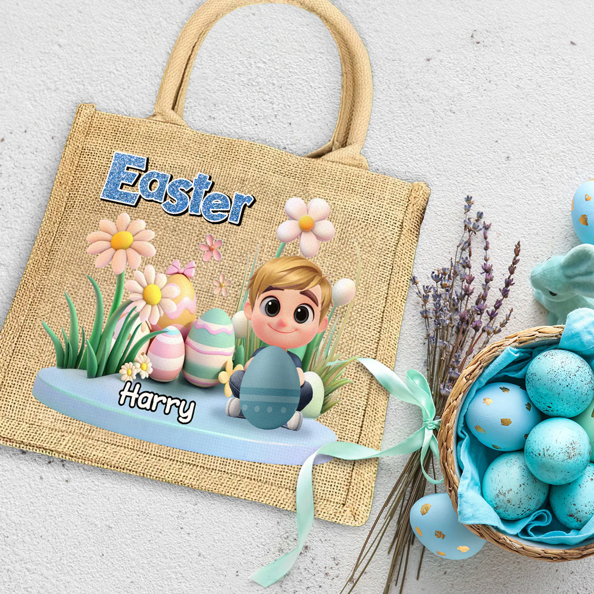 Easter Day For Kid - Personalized Custom Jute Tote Bag - Image 4