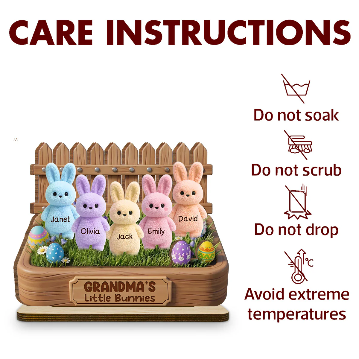 Easter Grandma Little Bunnies - Personalized Custom 2-Layer Wood Plaque With Flat Base - Image 5