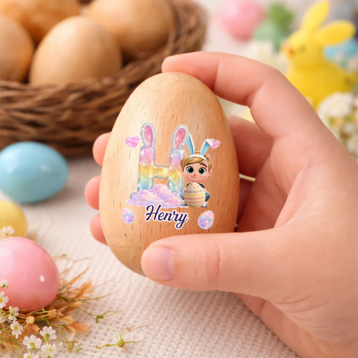 Easter With My Little Bunny - Personalized Custom Wooden Egg Shaker - Image 2