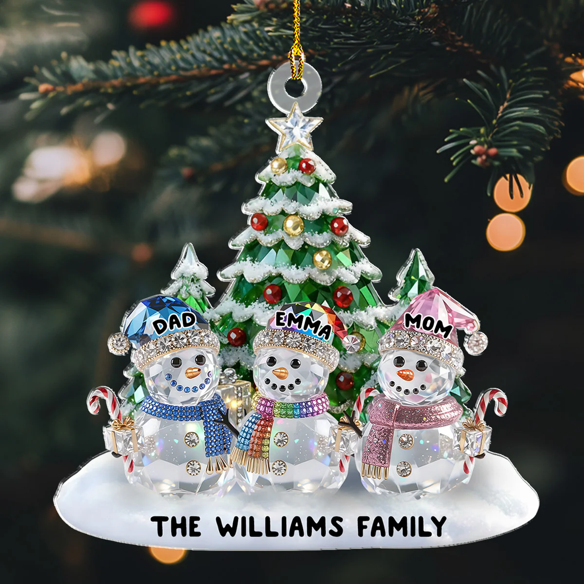Elegant Glass Snowman Family - Personalized Custom Acrylic Ornament - Image 2