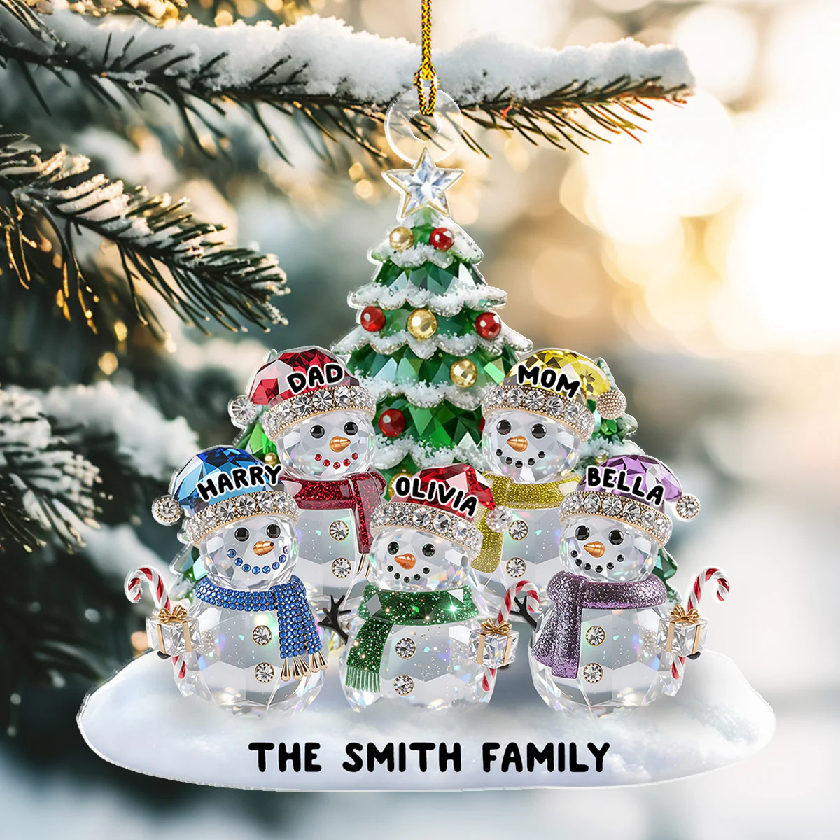 Elegant Glass Snowman Family - Personalized Custom Acrylic Ornament - Image 3