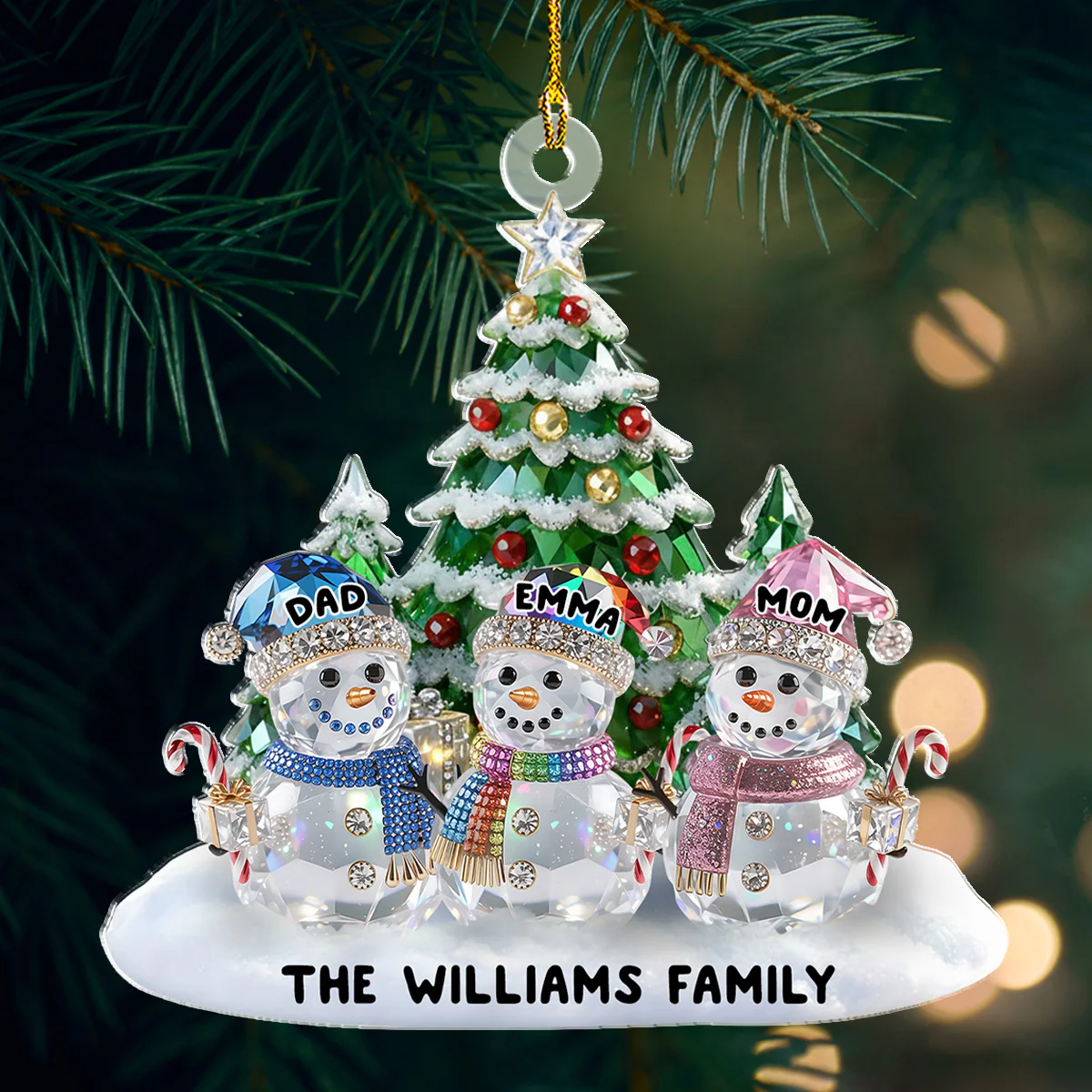 Elegant Glass Snowman Family - Personalized Custom Acrylic Ornament - Image 4