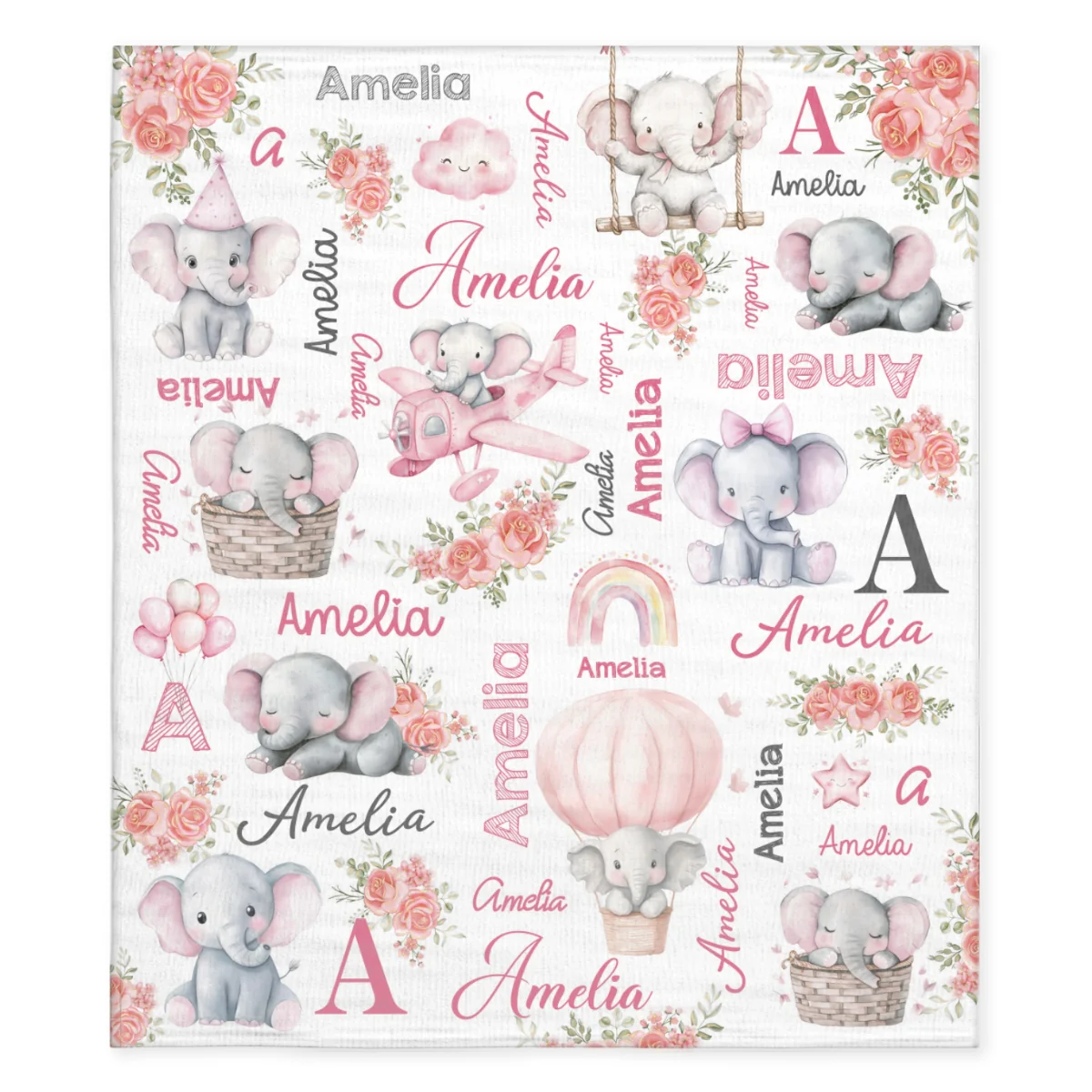 Elephant Love - Personalized Custom Fleece Blanket - Image 8