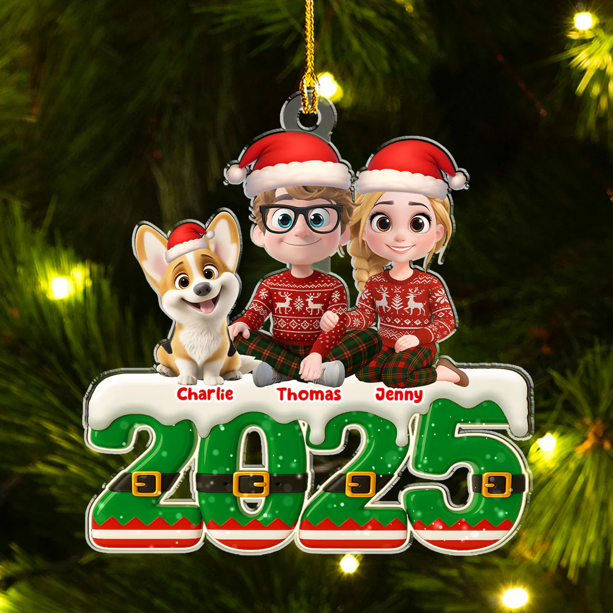 Elf Family - Personalized Custom Acrylic Ornament - Image 2