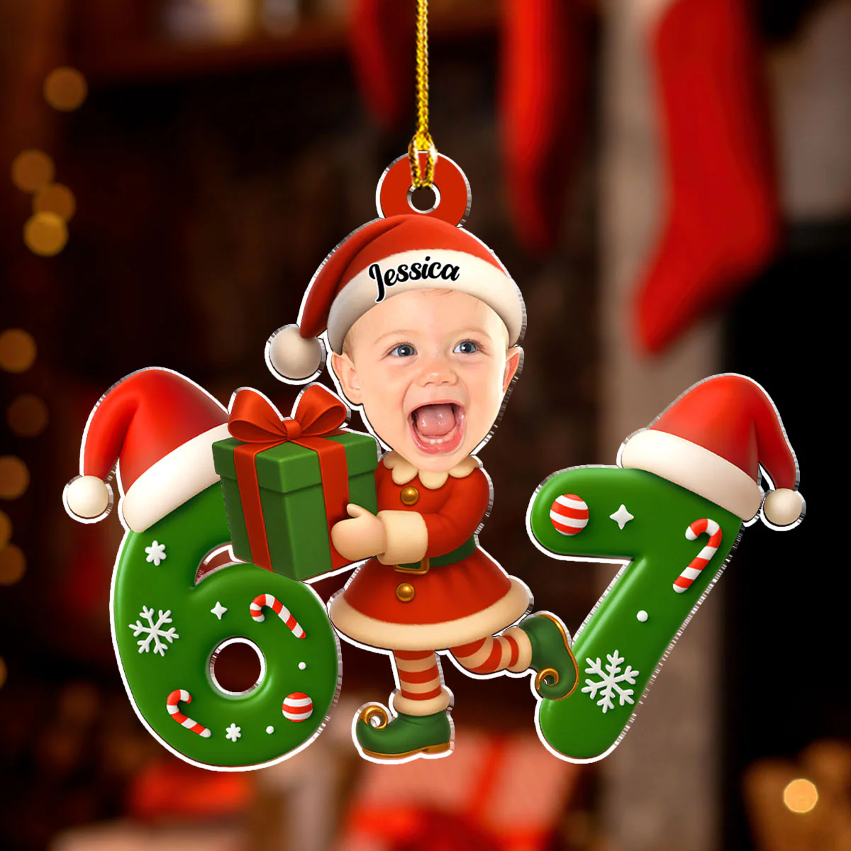 Elf Six Seven - Personalized Custom Acrylic Ornament - Image 2