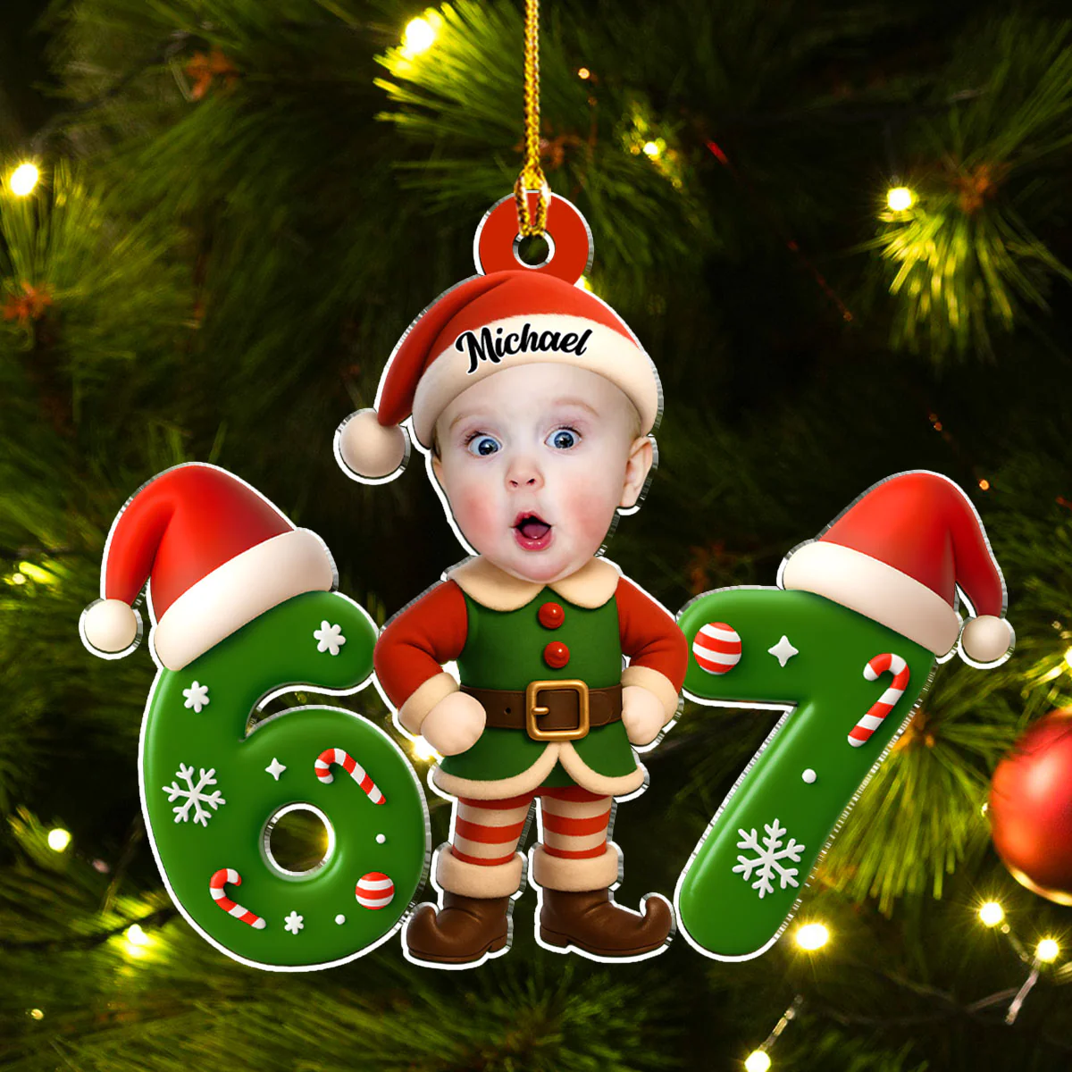 Elf Six Seven - Personalized Custom Acrylic Ornament - Image 5