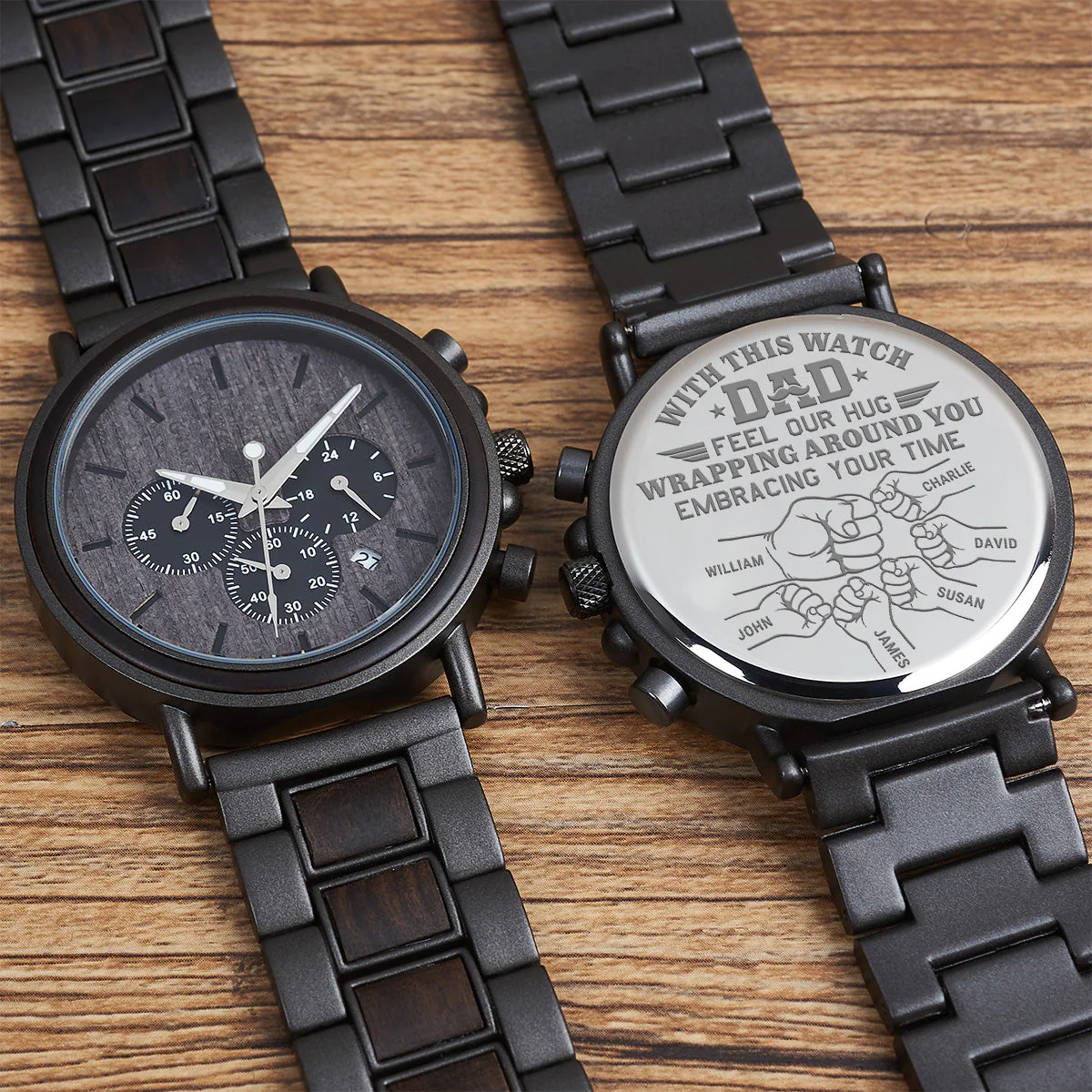 Embracing Time And Wrapping Around Father - Personalized Engraved Wooden Watches GQ026 - Image 3