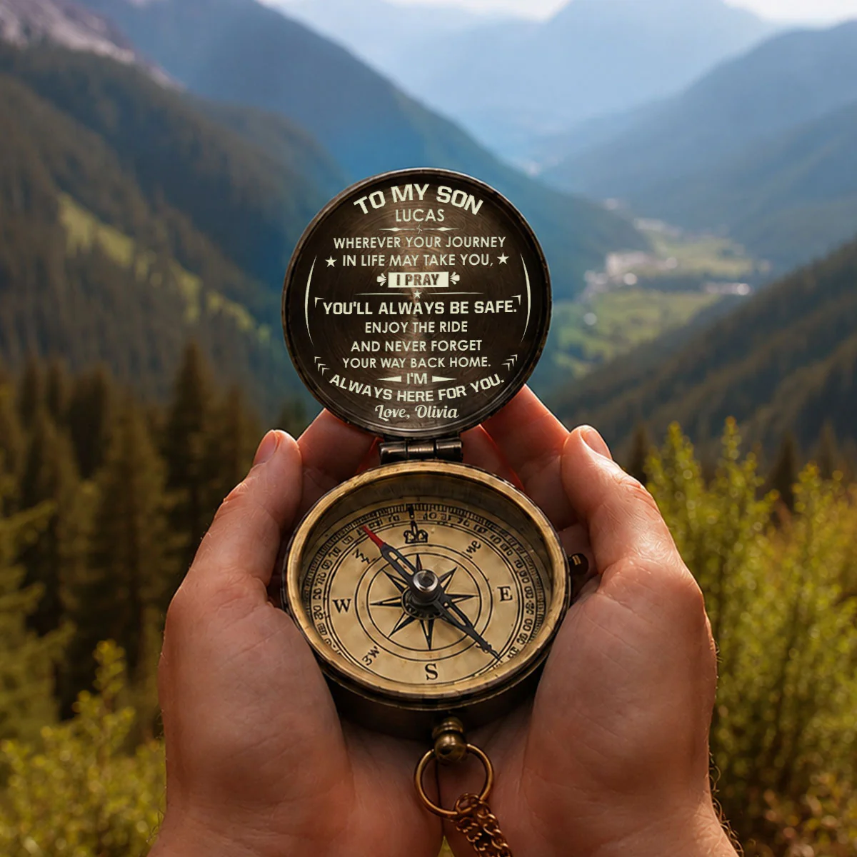 Enjoy The Ride My Son - Personalized Custom Engraved Pocket Compass - Image 4
