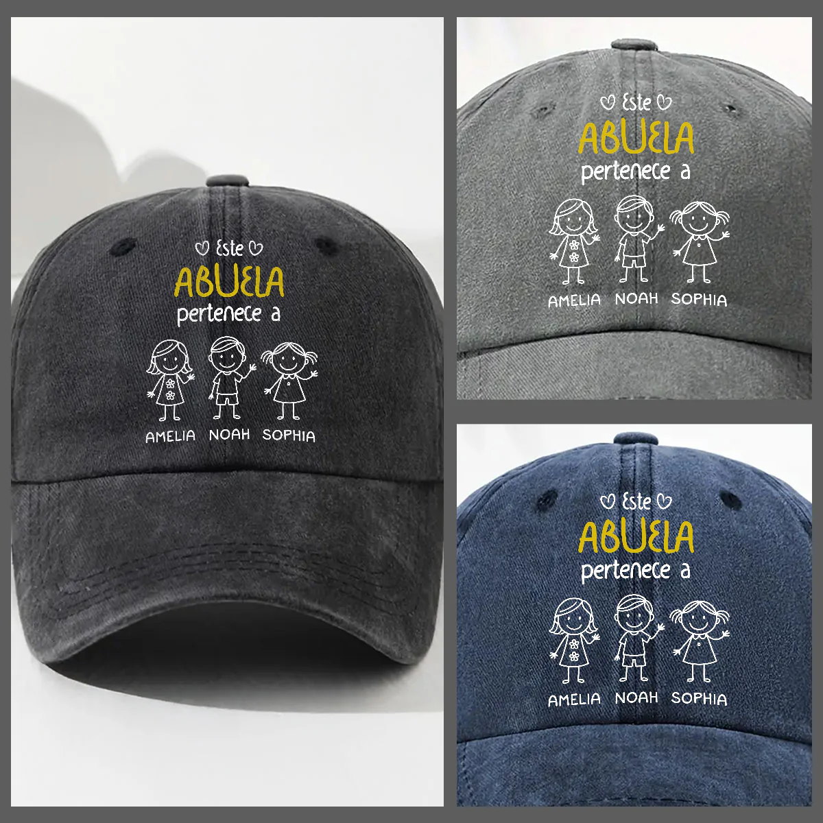Este Abuelo Papá Pertenece A versión 2 - Gorra de Mezclilla Vintage Lavada Personalizada - Image 3