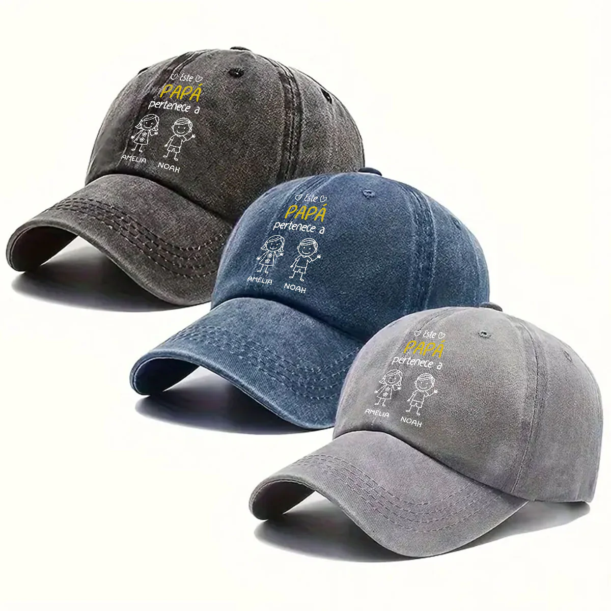 Este Abuelo Papá Pertenece A versión 2 - Gorra de Mezclilla Vintage Lavada Personalizada - Image 4
