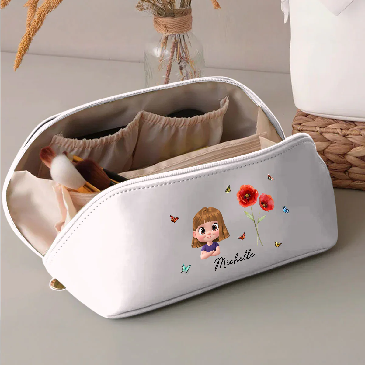 Every Child Is A Wildflower - Personalized Custom Leather Makeup Bag - Image 3