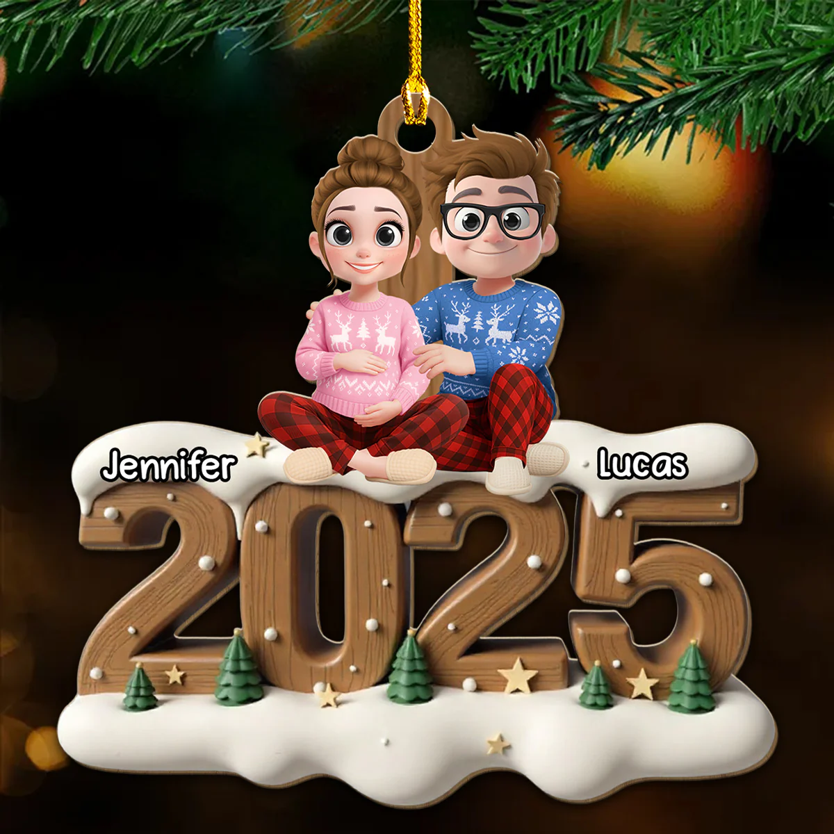 Expecting Parents - Personalized Custom 3D Effect Wood Ornament - Image 2