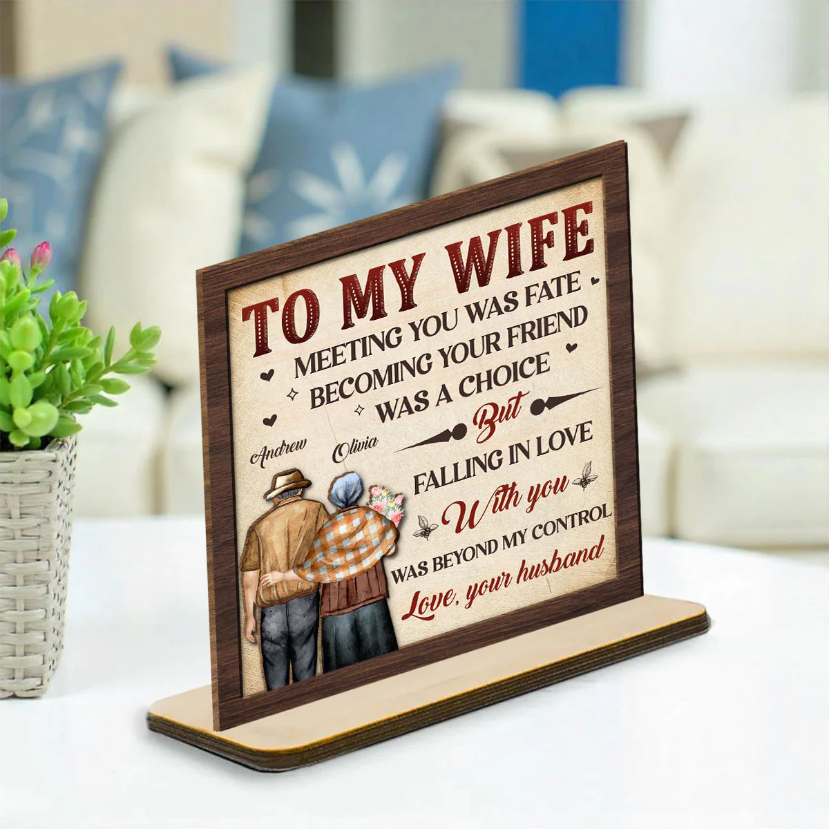Fall In Love - Personalized Custom 2-Layer Wood Plaque With Flat Base - Image 3