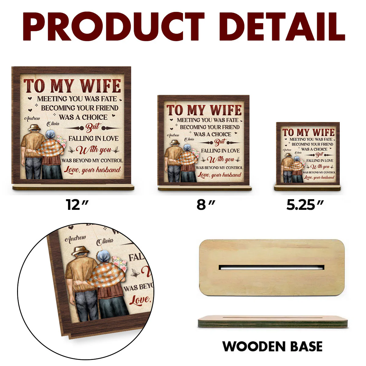 Fall In Love - Personalized Custom 2-Layer Wood Plaque With Flat Base - Image 4